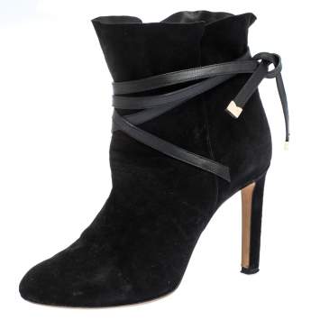 Pre Owned Jimmy Choo Black Suede and Leather Dalal Ankle Boots Size 39