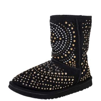 Pre Owned Jimmy Choo x Uggs Black Studded Suede Mandah Boots Size 40