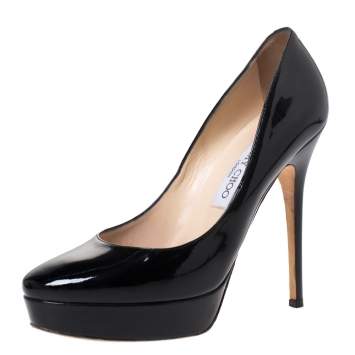 Pre Owned Jimmy Choo Black Patent Leather Alex Platform Pumps Size 39