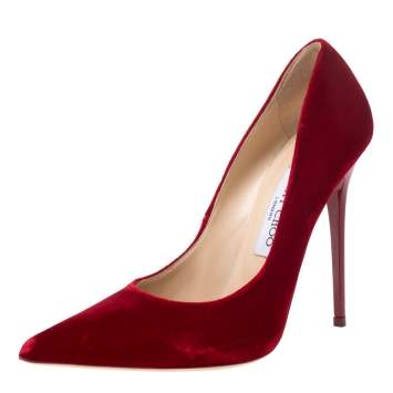 Pre Owned Jimmy Choo Red Velvet Anouk Pointed Toe Pumps Size 38