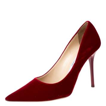 Pre Owned Jimmy Choo Red Velvet Abel Pointed Toe Pumps Size 36
