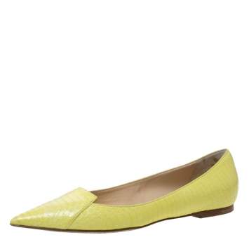 Pre Owned Jimmy Choo Yellow Python Pointed Toe Flats Size 37