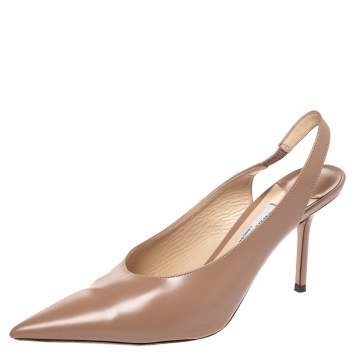 Pre Owned Jimmy Choo Beige Leather Ivy Pointed Toe Slingback Sandals Size 37.5