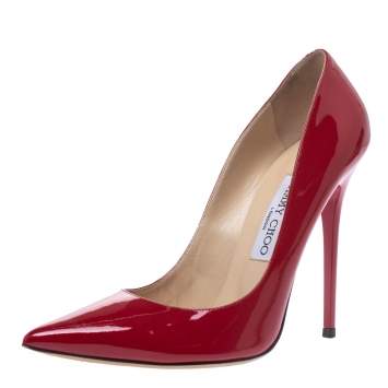 Pre Owned Jimmy Choo Red Patent Leather Anouk Pointed Toe Pumps Size 38