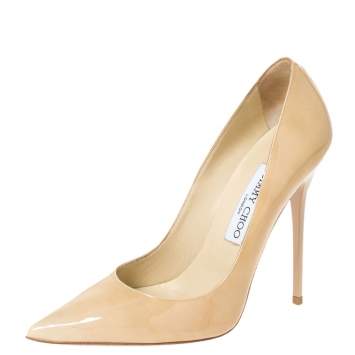 Pre Owned Jimmy Choo Beige Patent Leather Ava Pointed Toe Pumps Size 37
