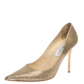 Pre Owned Jimmy Choo Metallic Gold Lamè Glitter Abel Pointed Toe Pumps Size 38.5