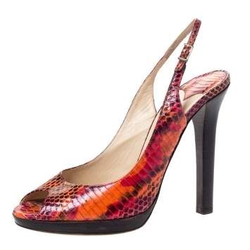 Pre Owned Jimmy Choo Multicolor Python Open Toe Slingback Platform Sandals Size 40