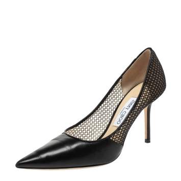 Pre Owned Jimmy Choo Black Mesh and Leather Love Pointed Toe Pumps Size 38.5