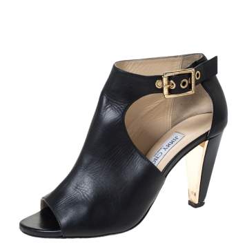 Pre Owned  Jimmy Choo Black Hasten Cut Out Open Toe Ankle Booties Size 38.5