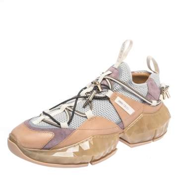 Pre Owned Jimmy Choo Multicolor Leather And Mesh Diamond Trail Sneakers Size 40