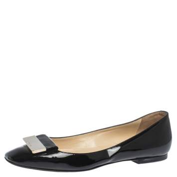 Pre Owned Jimmy Choo Black Patent Leather Harlow Square Toe Ballet Flats Size 38