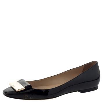 Pre Owned Jimmy Choo Black Patent Leather Ballet Flats Size 37