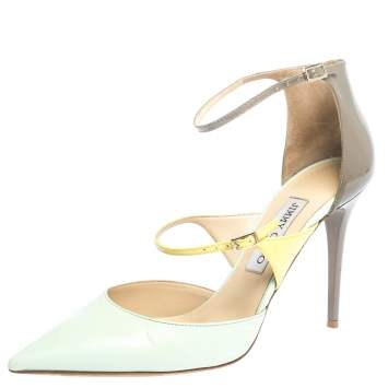 Pre Owned Jimmy Choo Tricolor Leather Multi Strap Pointed Toe Pumps Size 39
