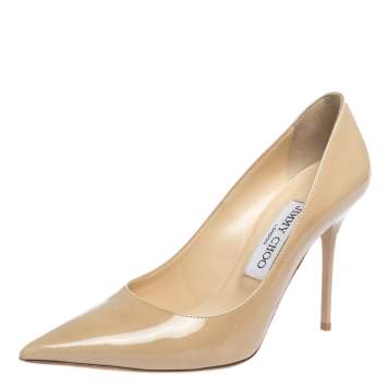 Pre Owned Jimmy Choo Beige Patent Leather Abel Pointed Toe Pumps Size 36