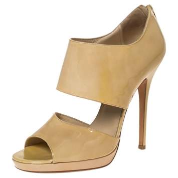Pre Owned Jimmy Choo Beige Patent Leather ‘Private’ Sandals Size 40