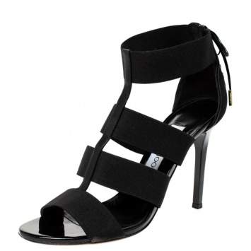 Pre Owned Jimmy Choo Black Elastic Dario Ladder Sandals Size 39