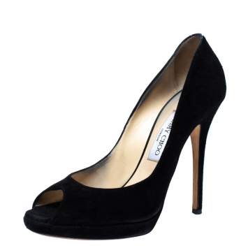 Pre Owned Jimmy Choo Black Suede Peep Toe Pumps Size 38.5