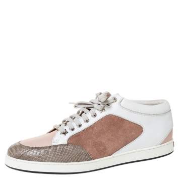 Pre Owned Jimmy Choo Tricolor Suede Leather And Python Trim Miami Low Top Sneakers Size 40.5