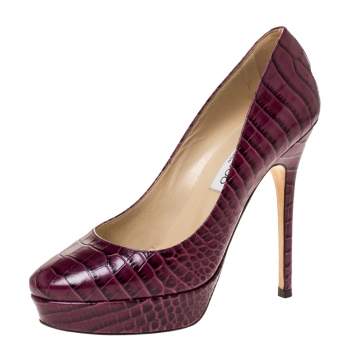 Pre Owned Jimmy Choo Purple Croc Leather Cosmic Pumps Size 36