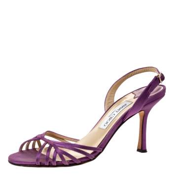 Pre Owned Jimmy Choo Purple Satin Strappy Slingback Sandals Size 37.5