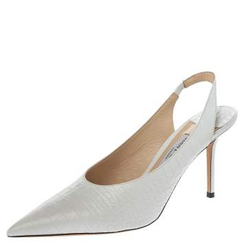 Pre Owned Jimmy Choo White Croc Embossed Leather Ivy Slingback Pumps Size 40