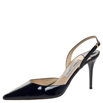 Pre Owned Jimmy Choo Blue Patent Tilly Pointed Toe Slingback Sandals Size 40