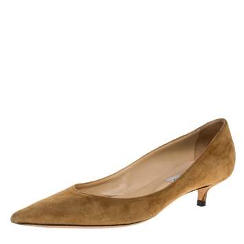Pre Owned Jimmy Choo Tan Suede Aza Kitten Heel Pumps Size 39