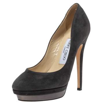 Pre Owned Jimmy Choo Grey Suede Leather Platform Pumps Size 36