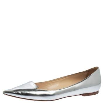 Pre Owned Jimmy Choo Metallic Silver Leather Attila Ballet Flats Size 38.5