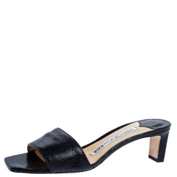 Pre Owned Jimmy Choo x Kaia Black Snakeskin Embossed Leather K-Slide Sandals Size 39