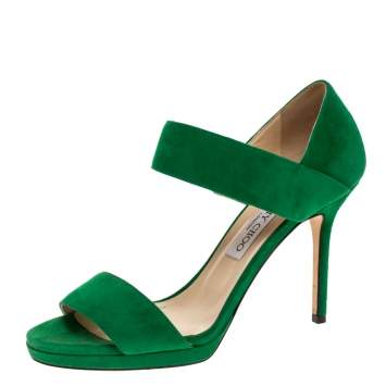 Pre Owned Jimmy Choo Green Suede Leather Open Toe Sandals Size 38.5