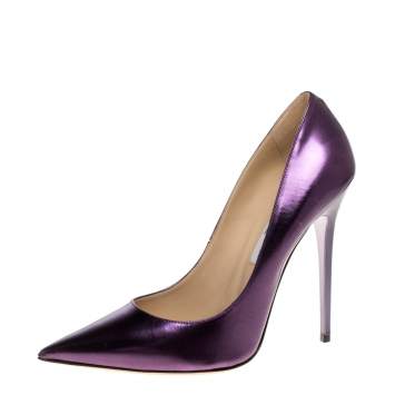 Pre Owned Jimmy Choo Metallic Purple Leather Abel Pointed Toe Pumps Size 40
