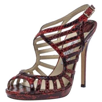 Pre Owned Jimmy Choo Red Python Keenan Python Platform Sandals Size 39