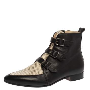 مملوكة مسبقًا Jimmy Choo Black Leather and Snake Embossed Leather Marlin Ankle Boots Size 40