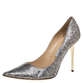 Pre Owned Jimmy Choo Metallic Glitter Fabric Abel Pointed Toe Pumps Size 41.5