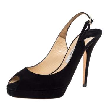 Pre Owned Jimmy Choo Black Suede Clue Peep Toe Slingback Sandals Size 38.5