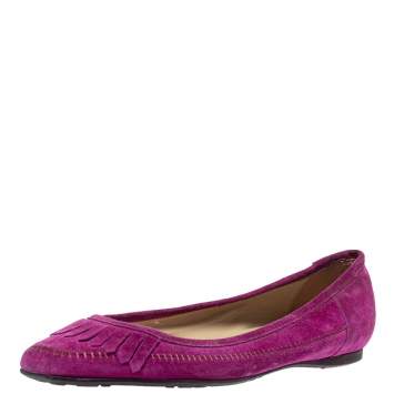 Pre Owned Jimmy Choo Magenta Suede Fringe Detail Ballet Flats Size 39