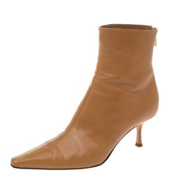 Pre Owned Jimmy Choo Camel Brown Leather Kid Pointed Toe Mid Length Boots Size 41