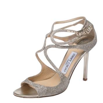 Pre Owned Jimmy Choo Gold Glitter Strappy Sandals Size 37