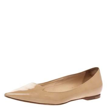 Pre Owned Jimmy Choo Beige Leather Attila Ballet Flats Size 34