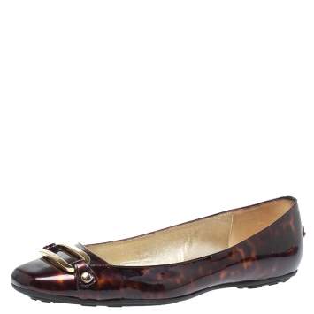 Pre Owned Jimmy Choo Brown Patent Leather Morse Buckle Ballet Flats Size 37