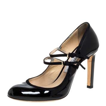 Pre Owned Jimmy Choo Black Patent Leather Mary Jane Pumps Size 38.5