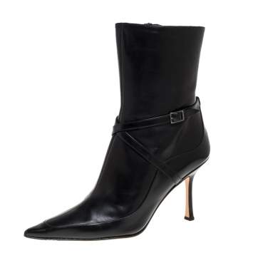 Pre Owned Jimmy Choo Black Leather Arena Pointed Toe Ankle Boots Size 40