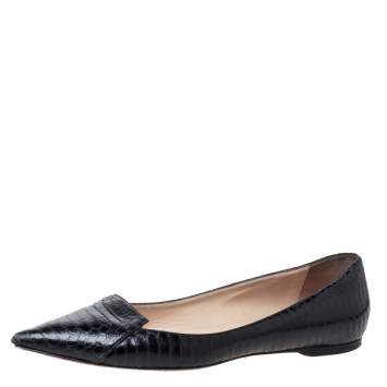 Pre Owned Jimmy Choo Black Python Leather Attila Pointed Toe Flats Size 40