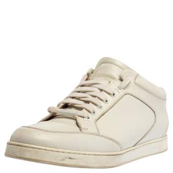 Pre Owned Jimmy Choo White Leather Miami Low Top Sneakers Size 40.5