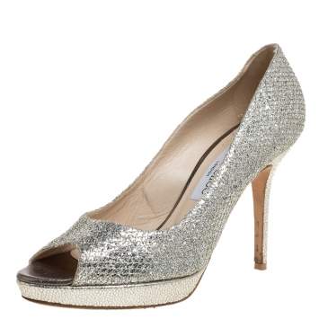 Pre Owned Jimmy Choo Gold Coarse Glitter Luna Pumps Size 38