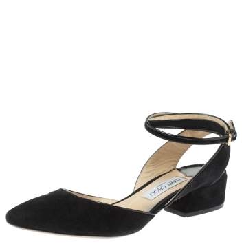 Pre Owned Jimmy Choo Black Suede Ankle Strap Block Heel Sandals Size 39