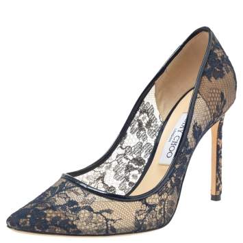 Pre Owned Jimmy Choo Blue Lace And Mesh Pointed Toe Pumps Size 39