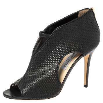 Pre Owned Jimmy Choo Black Leather Cut Out Peep Toe Sandals Size 40