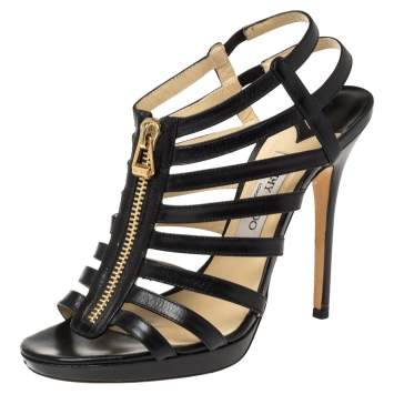 Pre Owned Jimmy Choo Black Leather Strappy Sandals Size 41